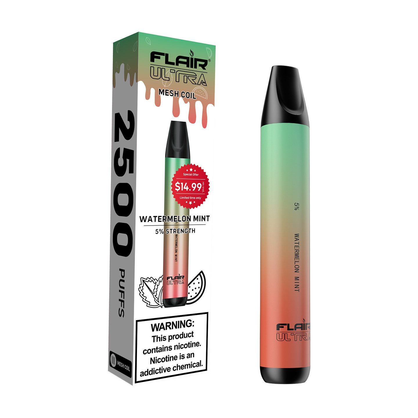 Flair Ultra Disposable Devices (Watermelon Mint- 2500 Puffs)